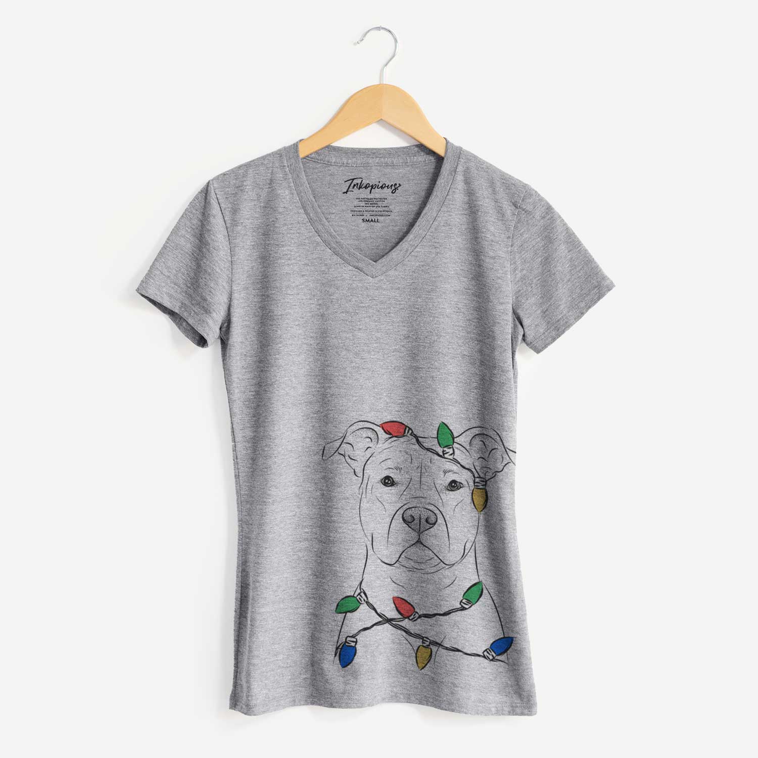 Christmas Lights Jethro the American Staffordshire Terrier - Women's V-neck Shirt