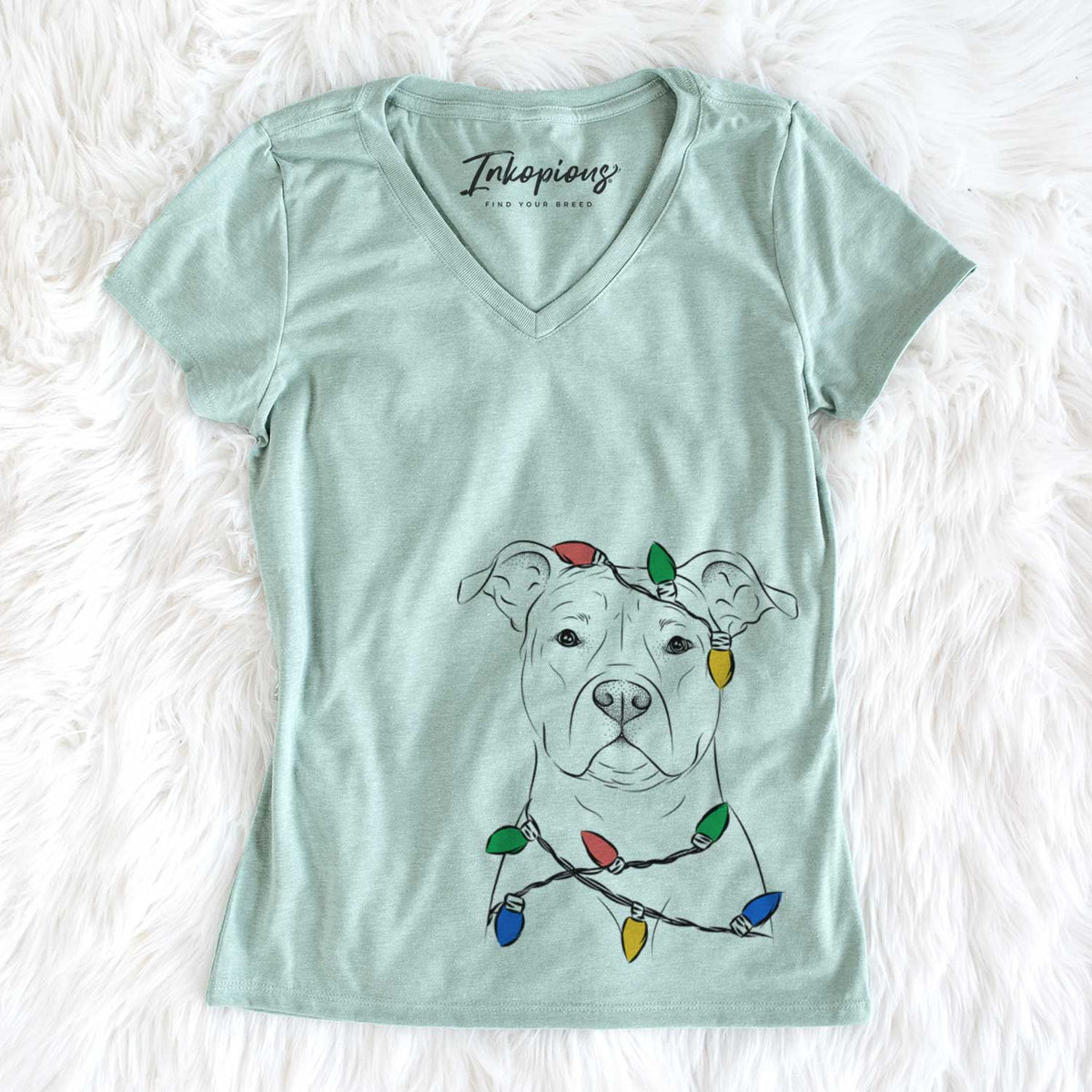 Christmas Lights Jethro the American Staffordshire Terrier - Women&#39;s V-neck Shirt