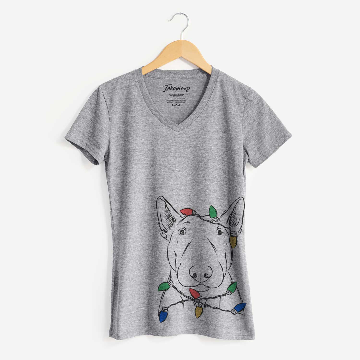 Christmas Lights Jett the Bull Terrier - Women's V-neck Shirt