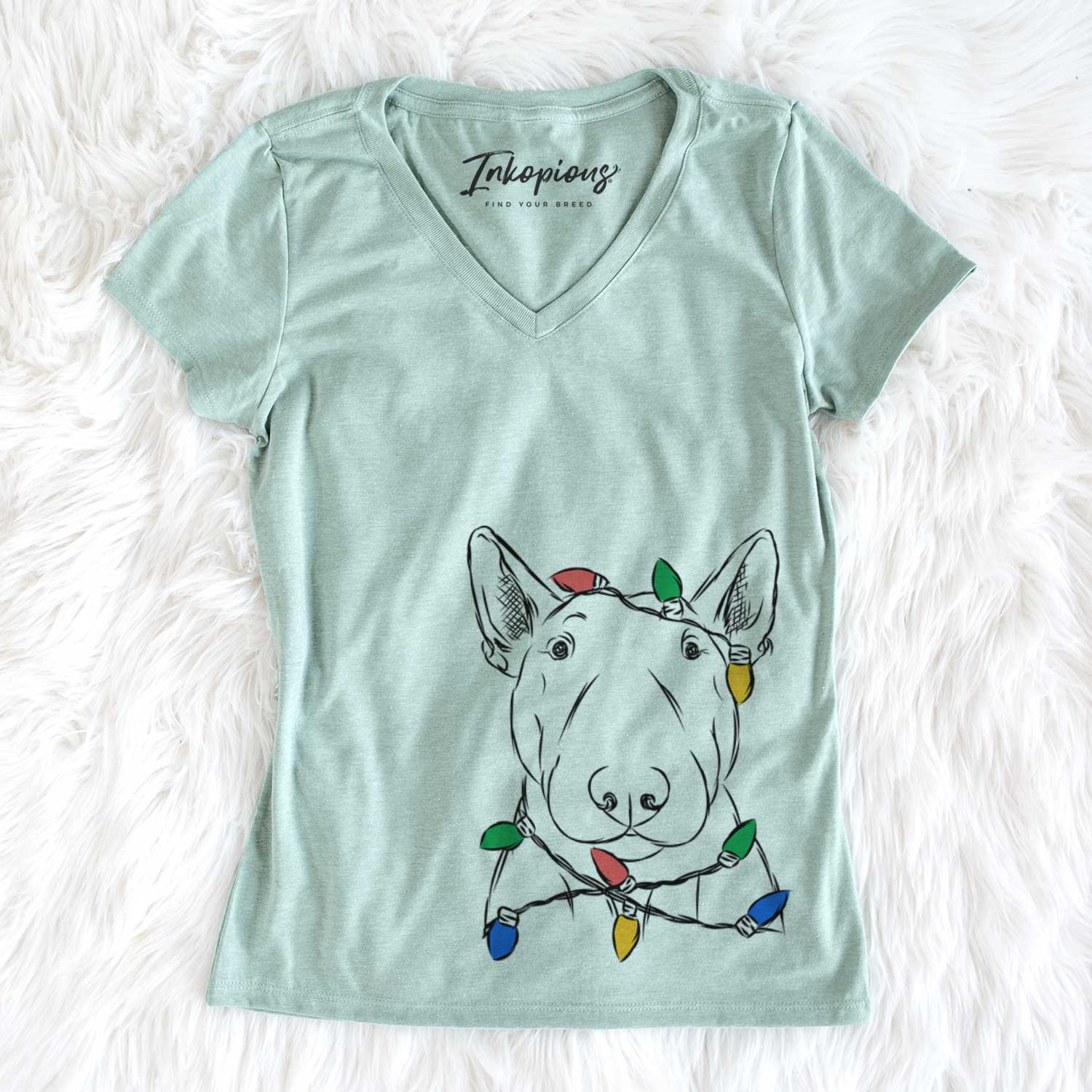Christmas Lights Jett the Bull Terrier - Women's V-neck Shirt