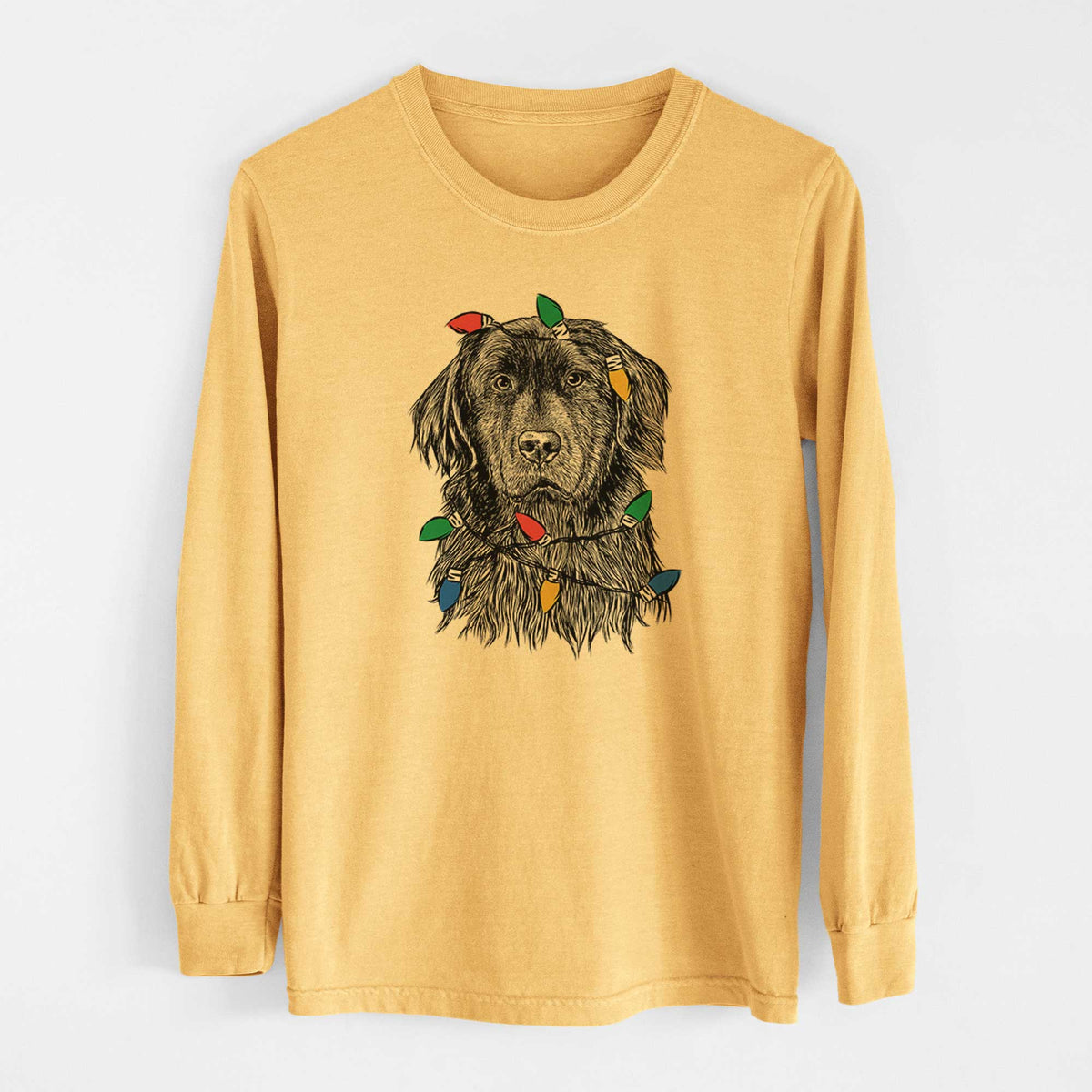 Christmas Lights Jinx the Newfoundland - Heavyweight 100% Cotton Long Sleeve