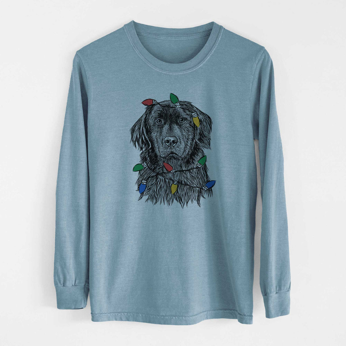 Christmas Lights Jinx the Newfoundland - Heavyweight 100% Cotton Long Sleeve