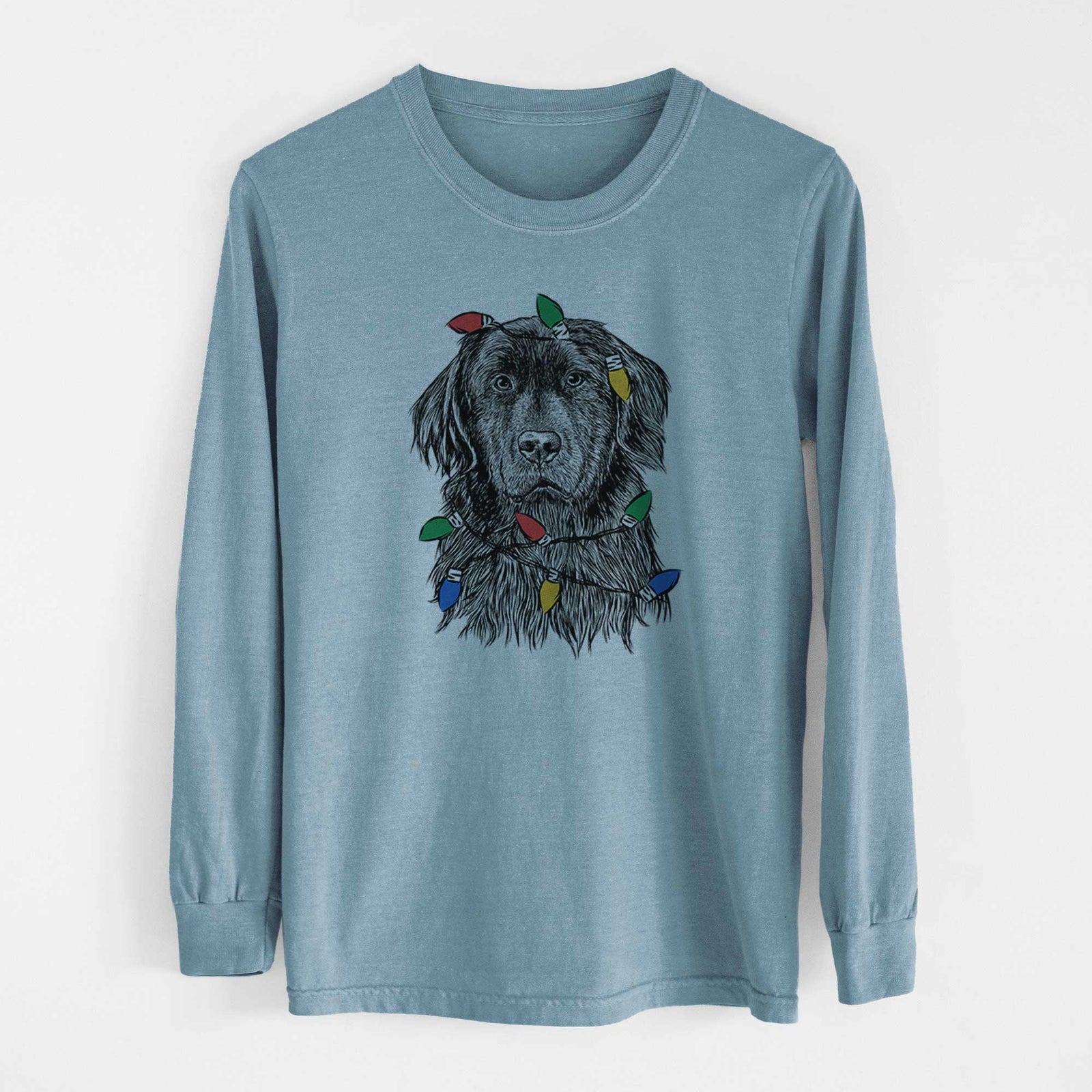 Christmas Lights Jinx the Newfoundland - Heavyweight 100% Cotton Long Sleeve