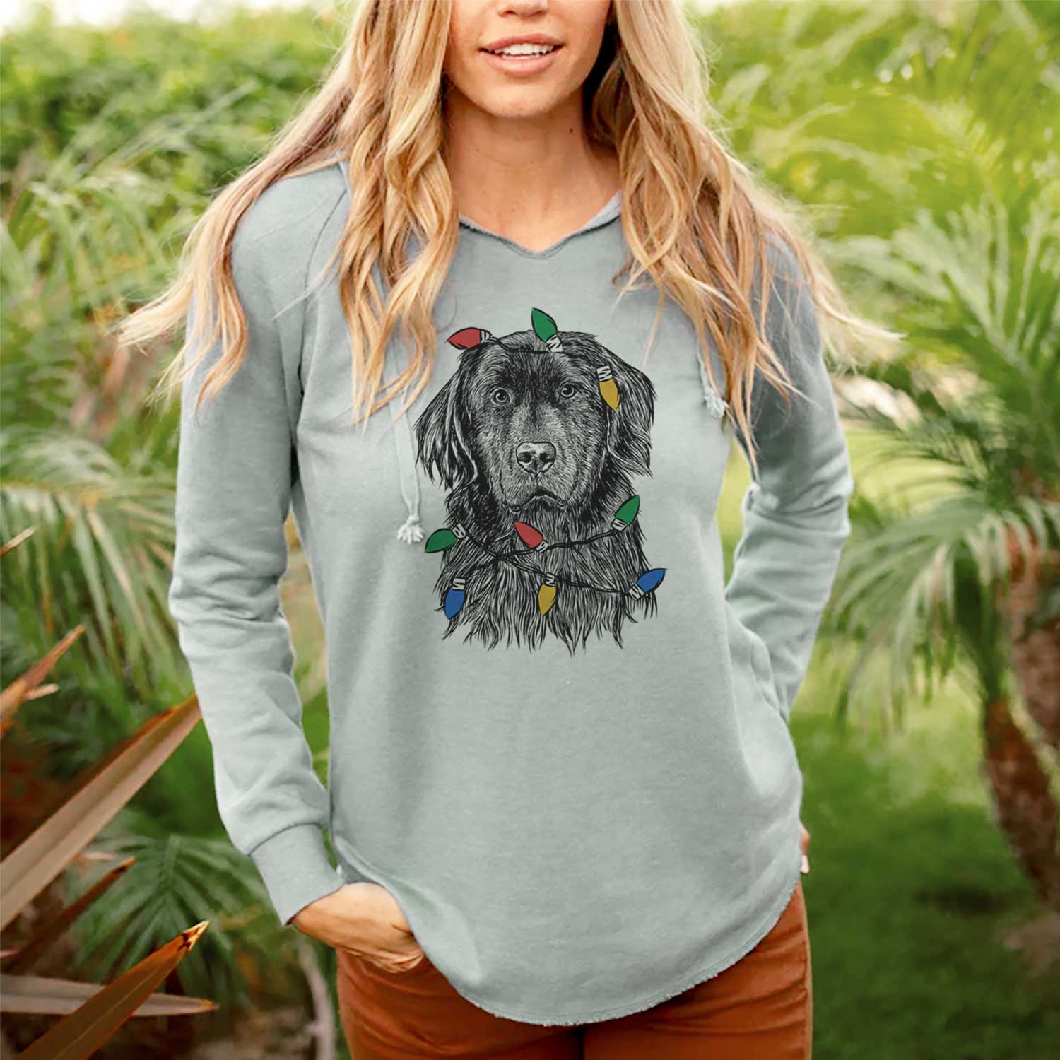 Christmas Lights Jinx the Newfoundland - Cali Wave Hooded Sweatshirt