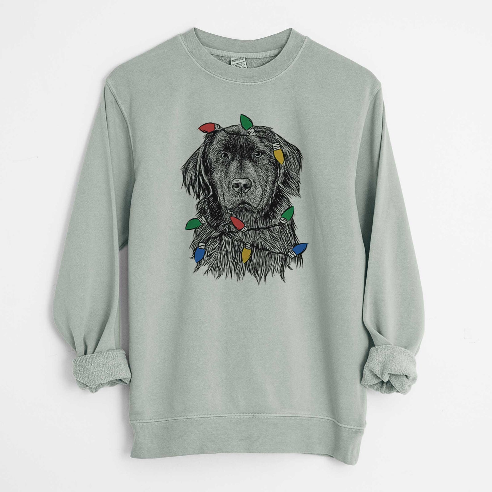 Christmas Lights Jinx the Newfoundland - Unisex Pigment Dyed Crew Sweatshirt