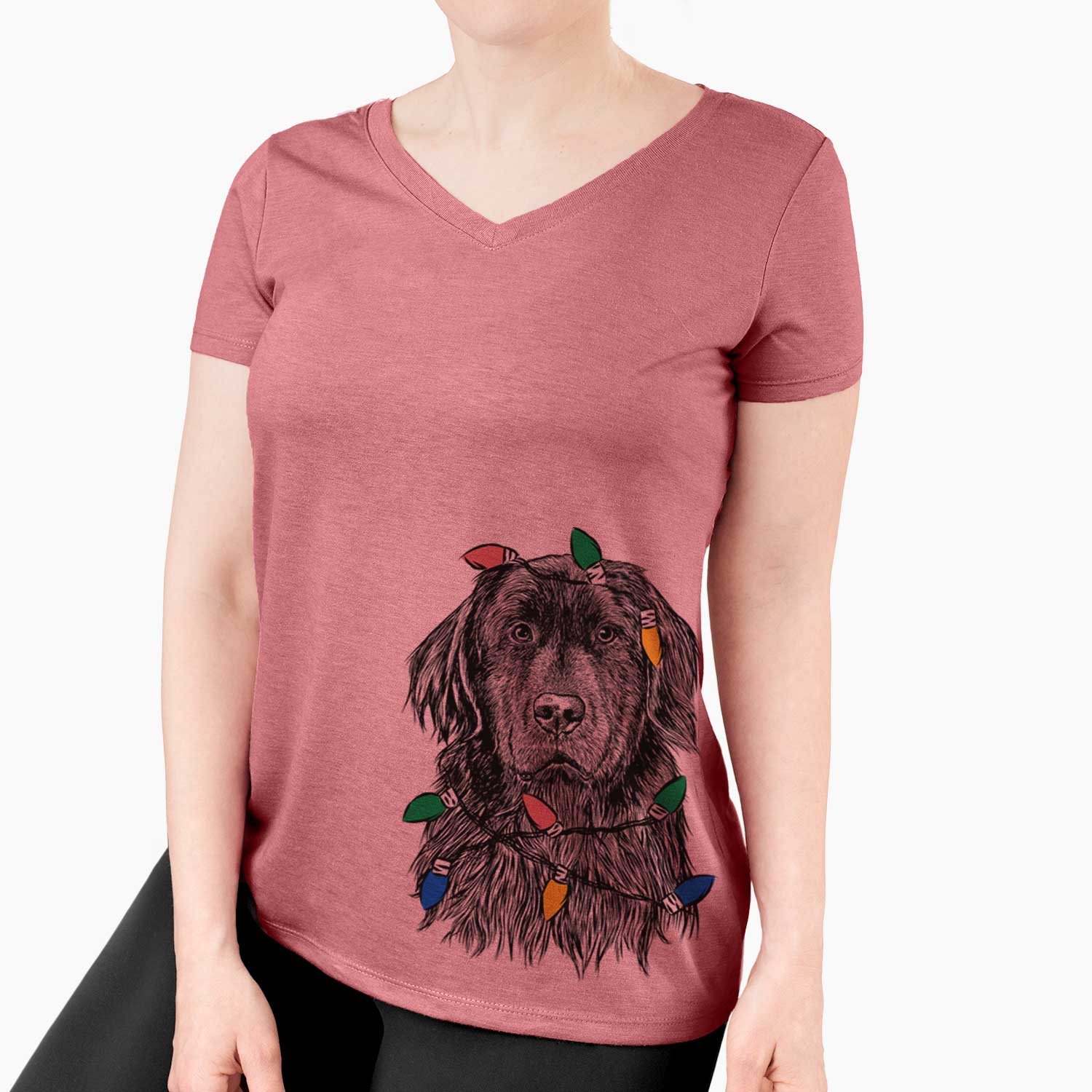 Christmas Lights Jinx the Newfoundland - Women's V-neck Shirt