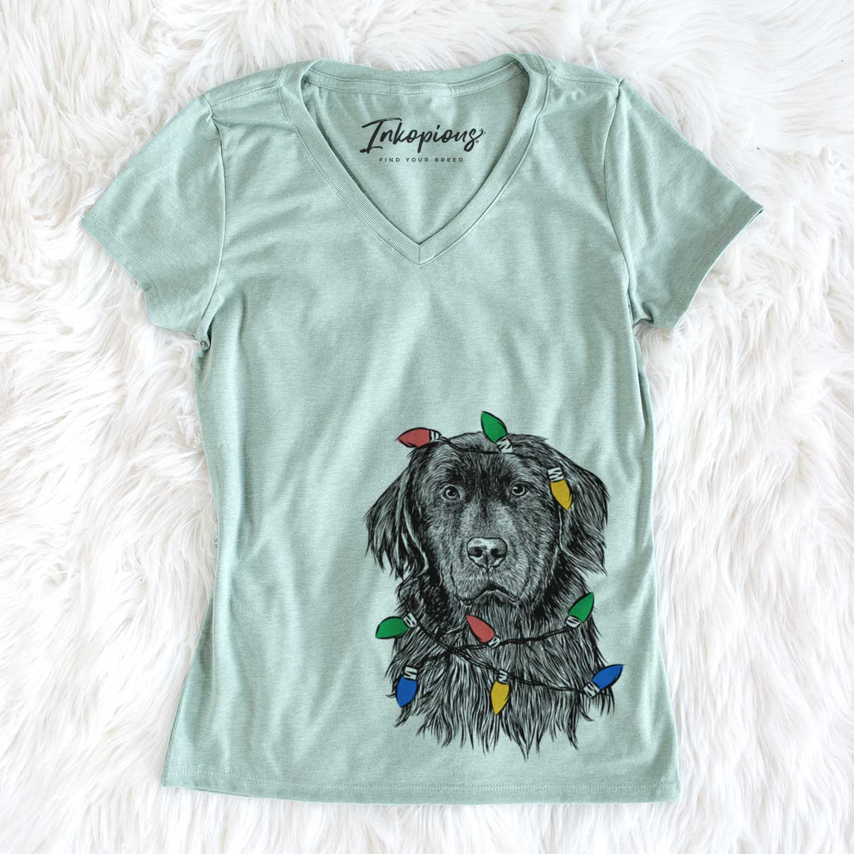Christmas Lights Jinx the Newfoundland - Women's V-neck Shirt