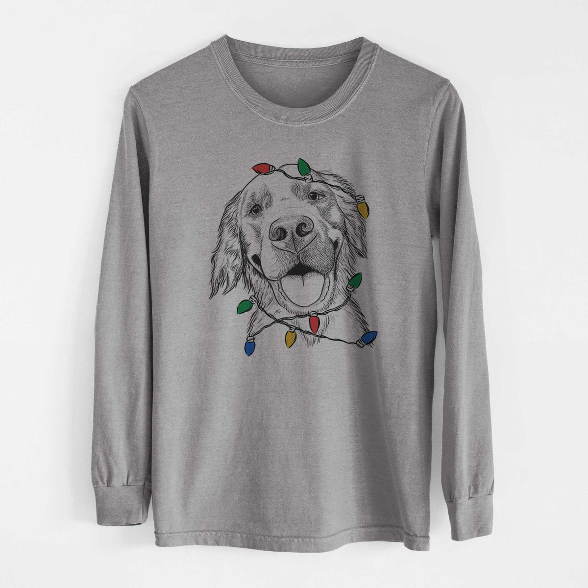 Christmas Lights Jordy the Golden Retriever - Heavyweight 100% Cotton Long Sleeve