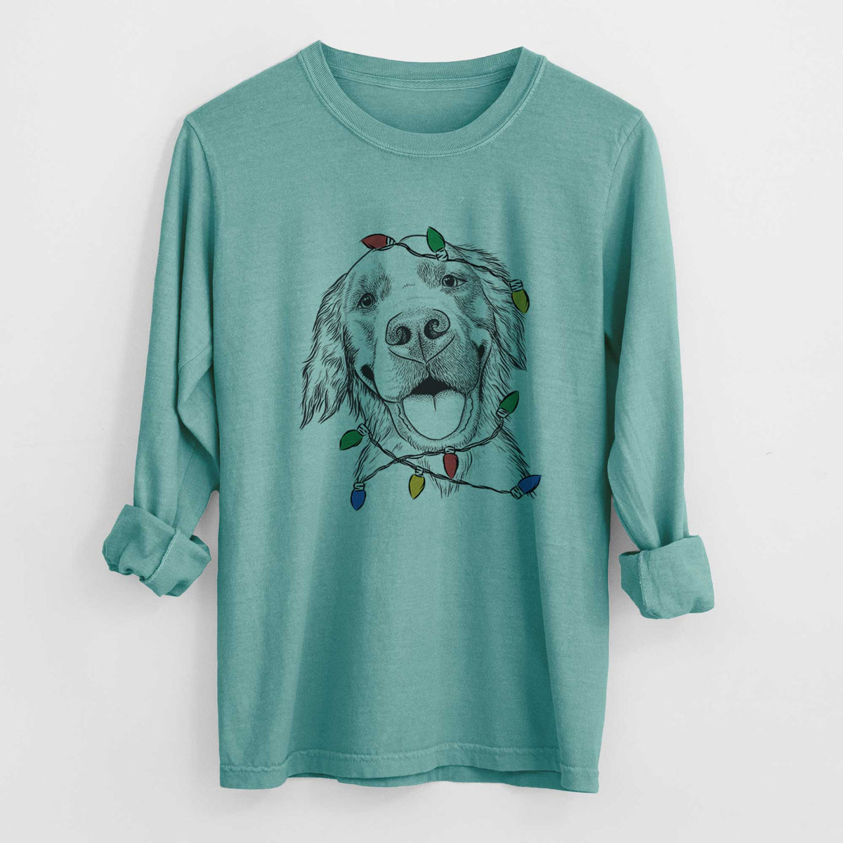 Christmas Lights Jordy the Golden Retriever - Heavyweight 100% Cotton Long Sleeve