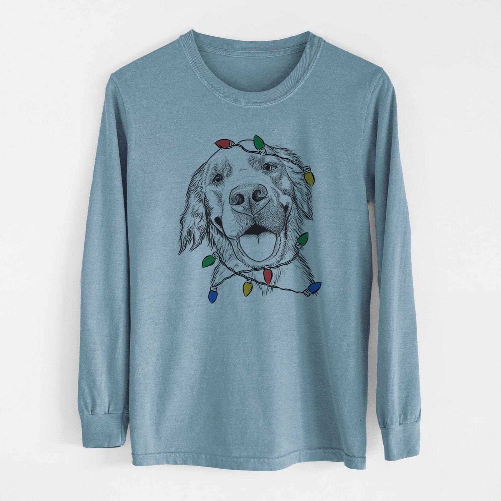Christmas Lights Jordy the Golden Retriever - Heavyweight 100% Cotton Long Sleeve