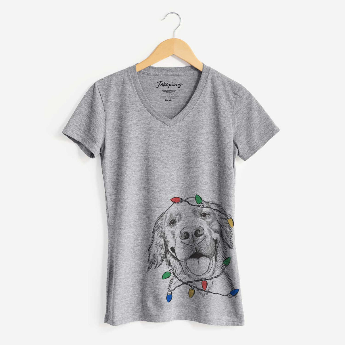 Christmas Lights Jordy the Golden Retriever - Women's V-neck Shirt