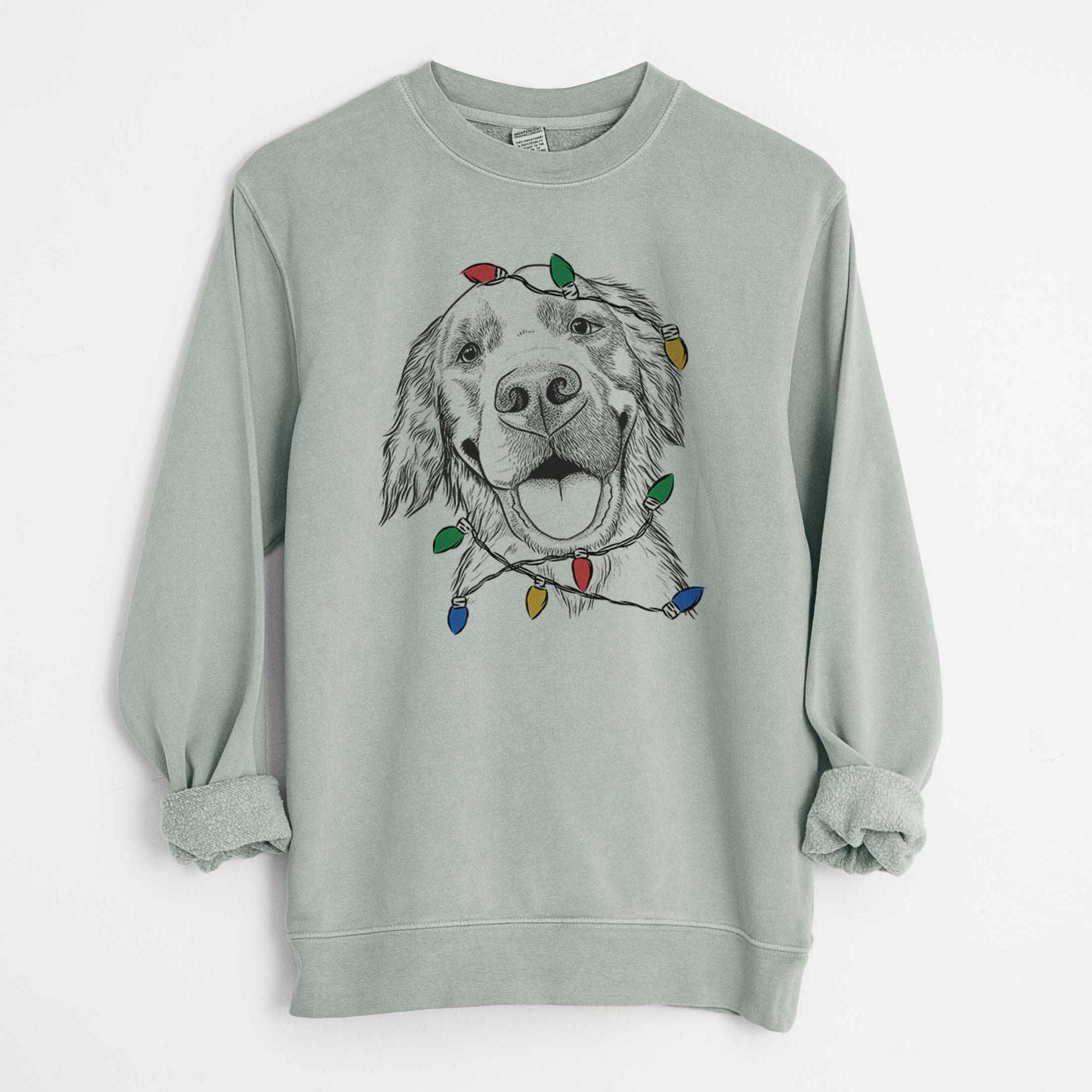 Christmas Lights Jordy the Golden Retriever - Unisex Pigment Dyed Crew Sweatshirt
