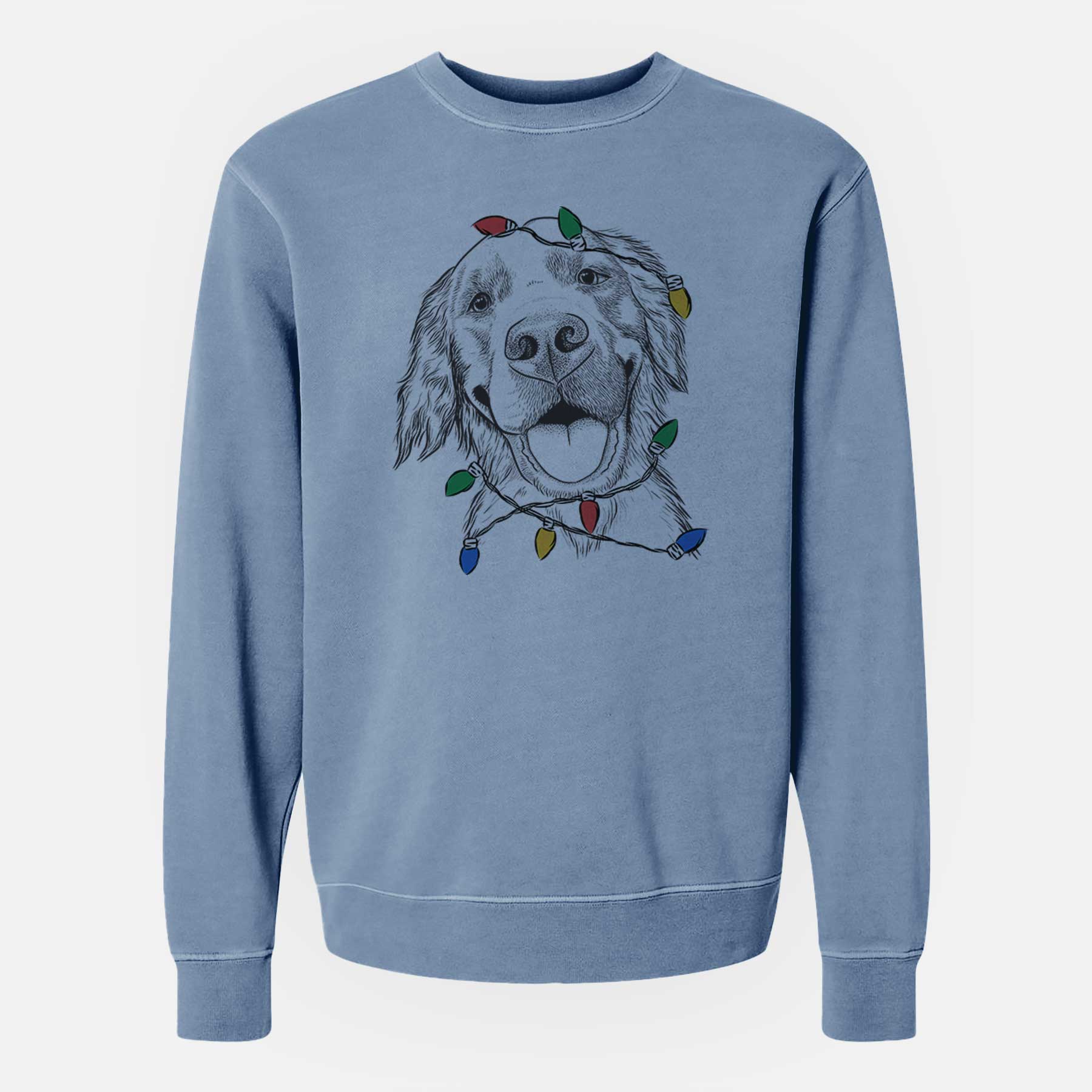 Christmas Lights Jordy the Golden Retriever - Unisex Pigment Dyed Crew Sweatshirt