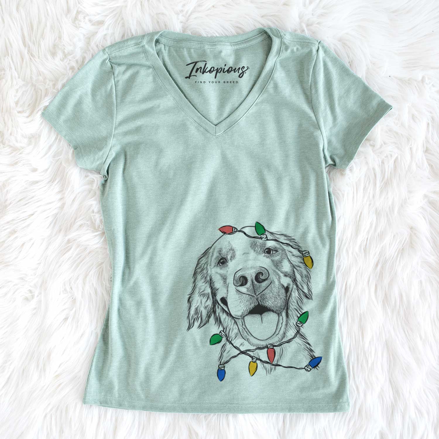 Christmas Lights Jordy the Golden Retriever - Women's V-neck Shirt