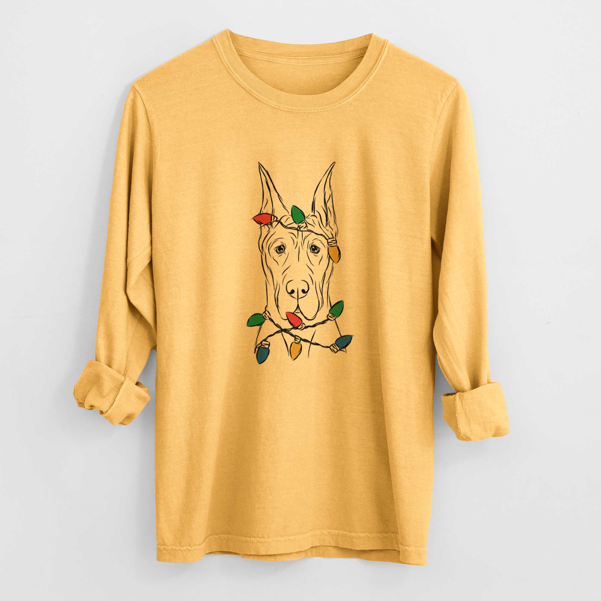 Christmas Lights Jude the Great Dane - Heavyweight 100% Cotton Long Sleeve