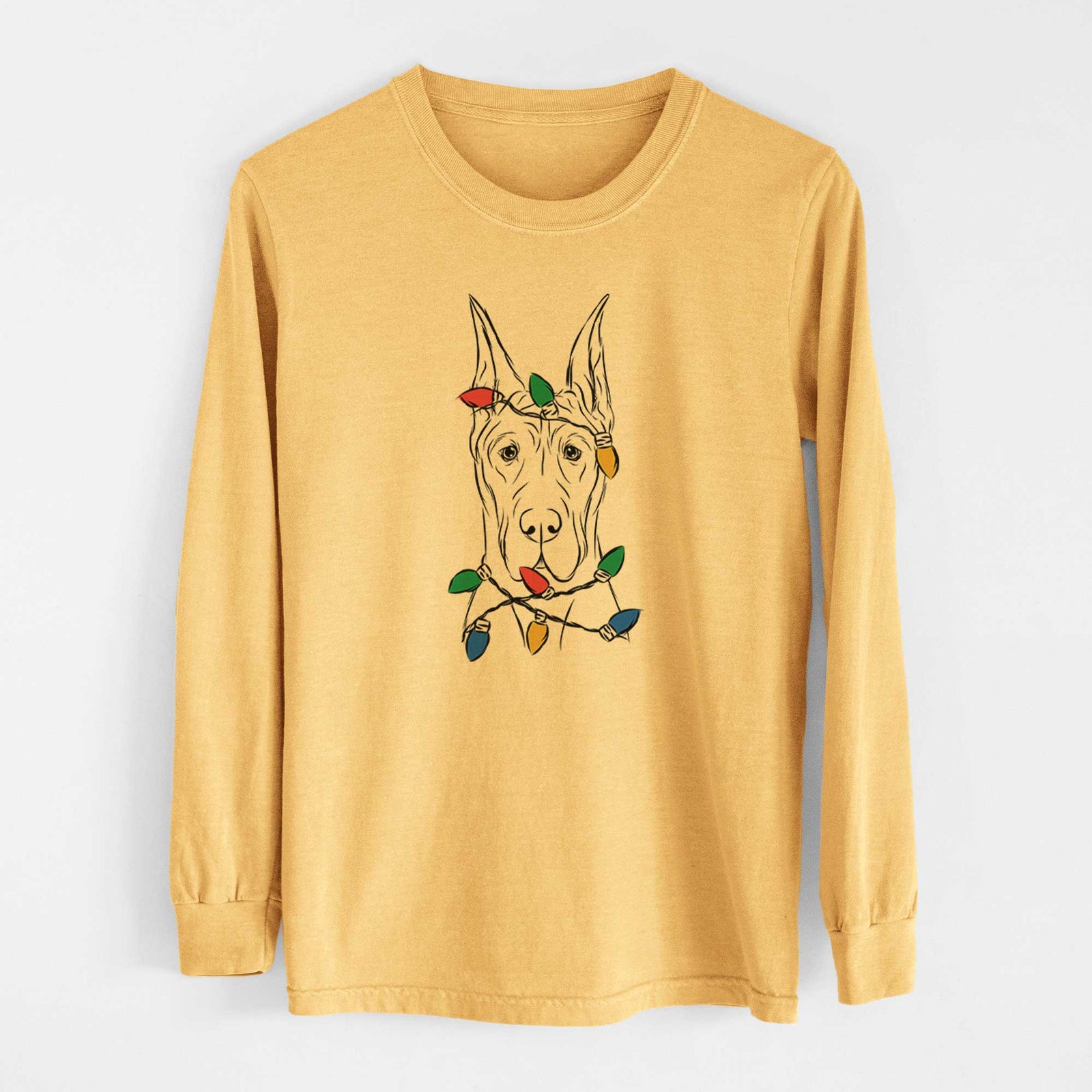 Christmas Lights Jude the Great Dane - Heavyweight 100% Cotton Long Sleeve