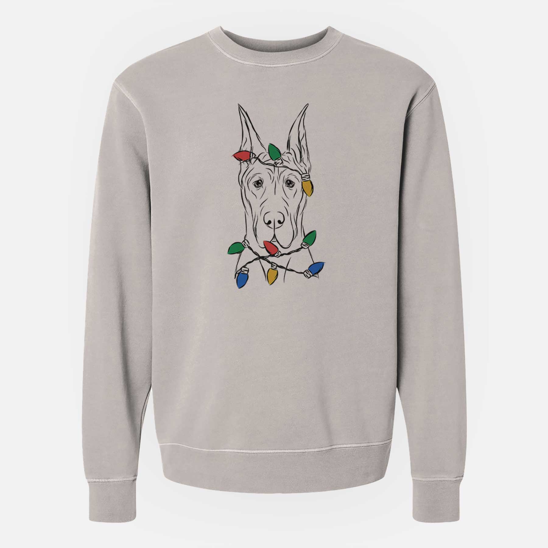 Christmas Lights Jude the Great Dane - Unisex Pigment Dyed Crew Sweatshirt