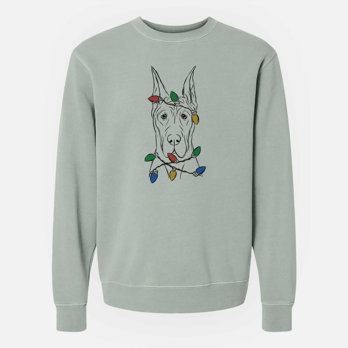 Christmas Lights Jude the Great Dane - Unisex Pigment Dyed Crew Sweatshirt