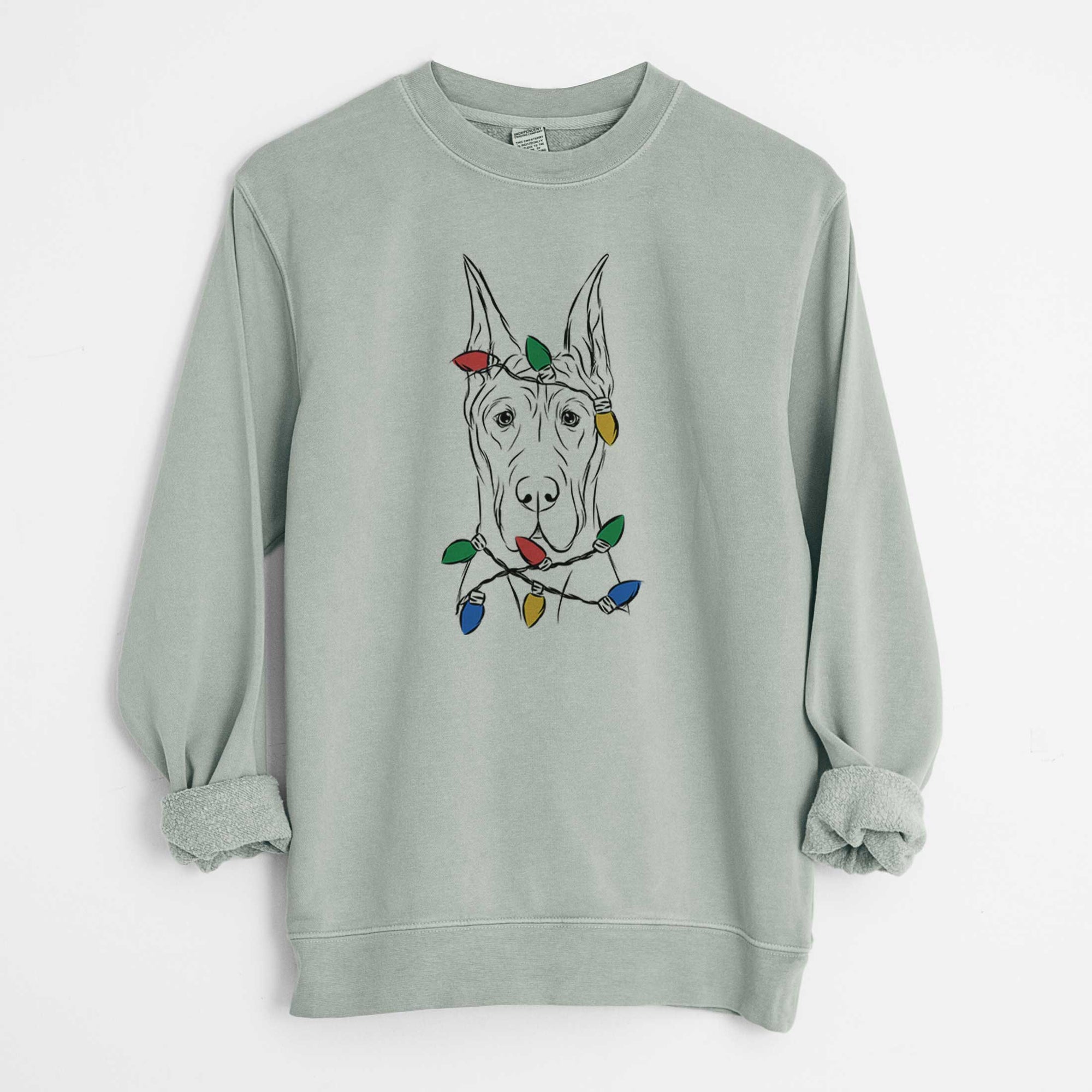 Christmas Lights Jude the Great Dane - Unisex Pigment Dyed Crew Sweatshirt