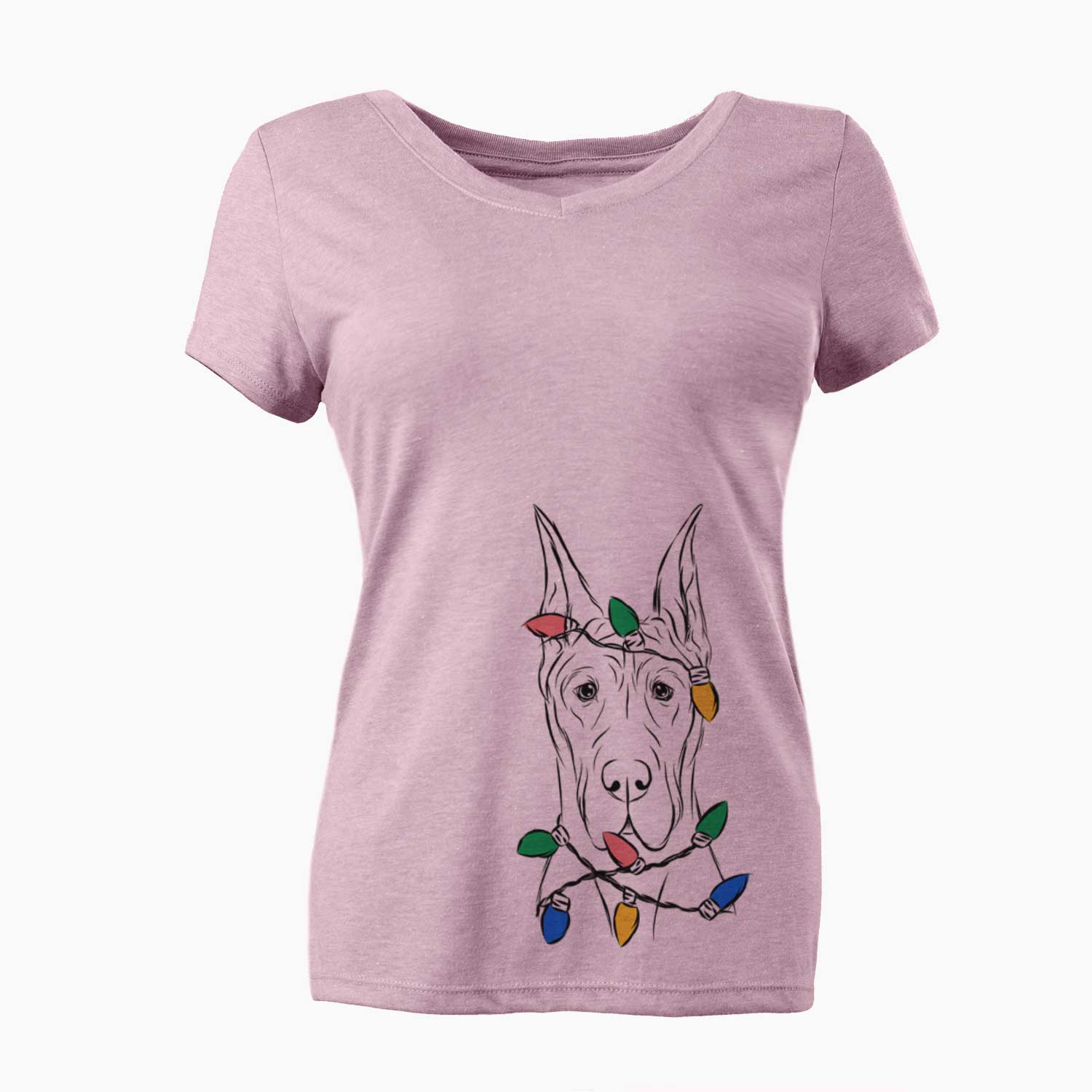 Christmas Lights Jude the Great Dane - Women's V-neck Shirt