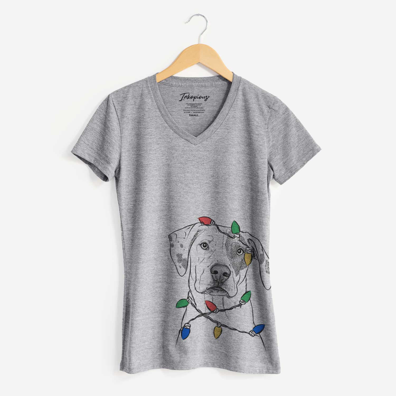 Christmas Lights Julio the Dogo Argentino Mix - Women's V-neck Shirt