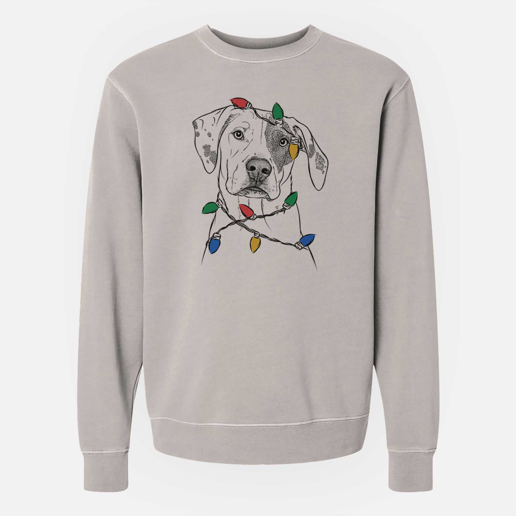 Christmas Lights Julio the Dogo Argentino Mix - Unisex Pigment Dyed Crew Sweatshirt