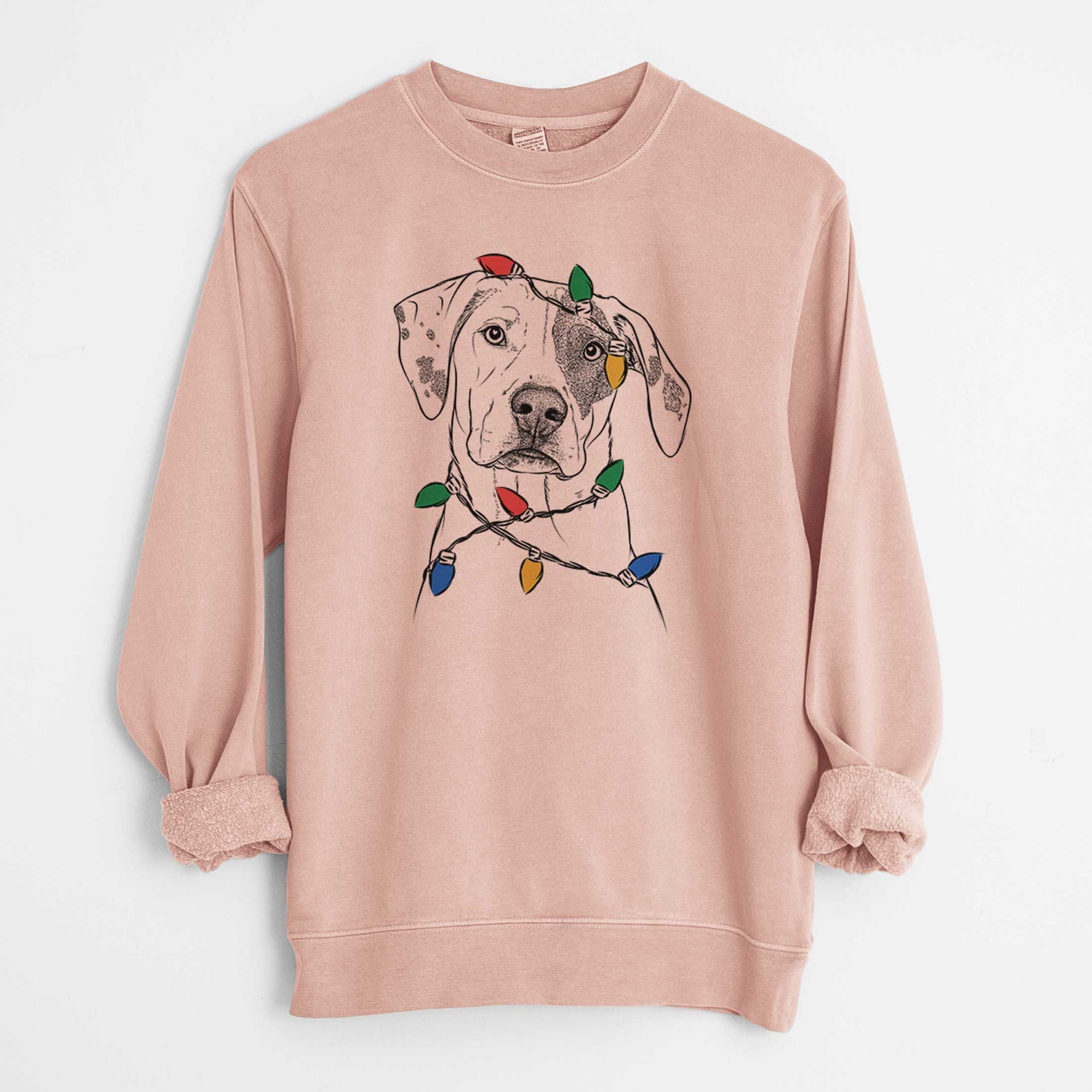 Christmas Lights Julio the Dogo Argentino Mix - Unisex Pigment Dyed Crew Sweatshirt