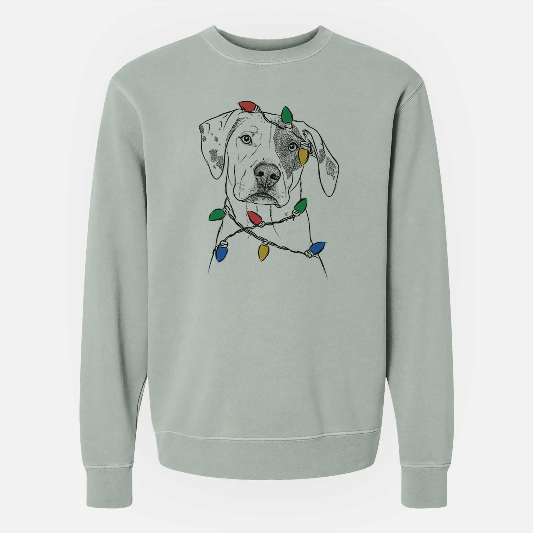 Christmas Lights Julio the Dogo Argentino Mix - Unisex Pigment Dyed Crew Sweatshirt