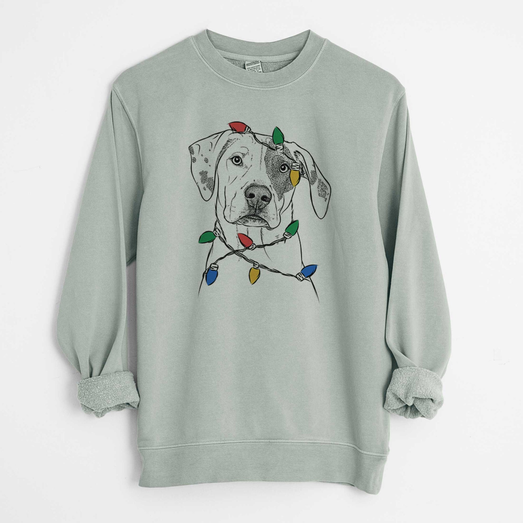 Christmas Lights Julio the Dogo Argentino Mix - Unisex Pigment Dyed Crew Sweatshirt