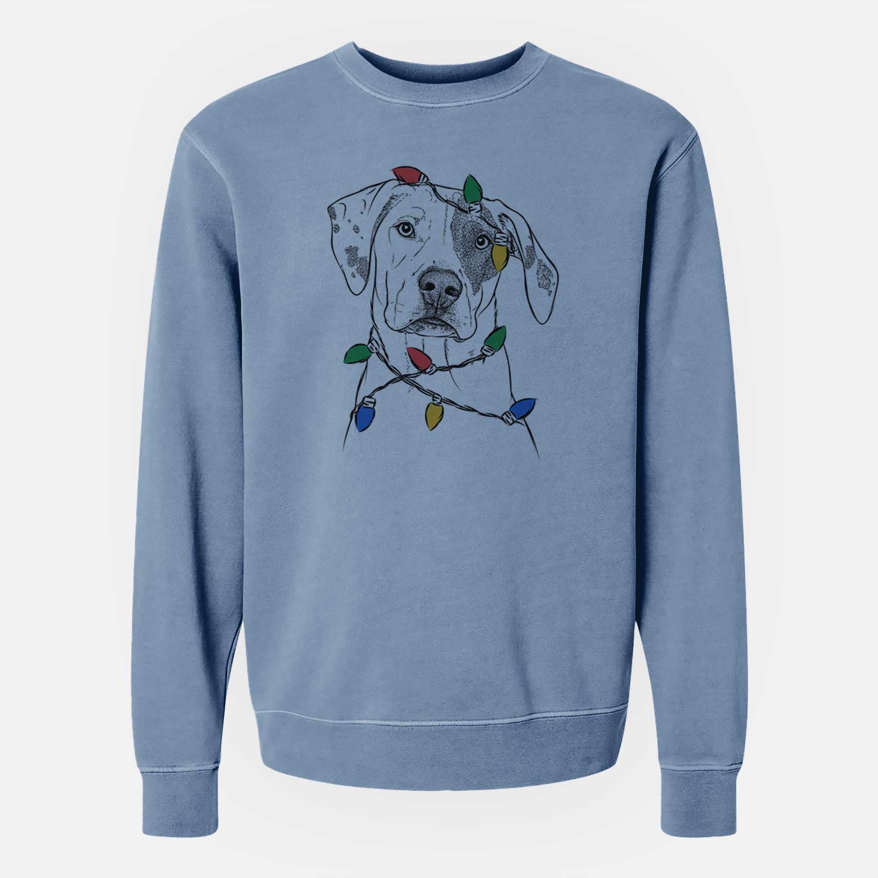 Christmas Lights Julio the Dogo Argentino Mix - Unisex Pigment Dyed Crew Sweatshirt