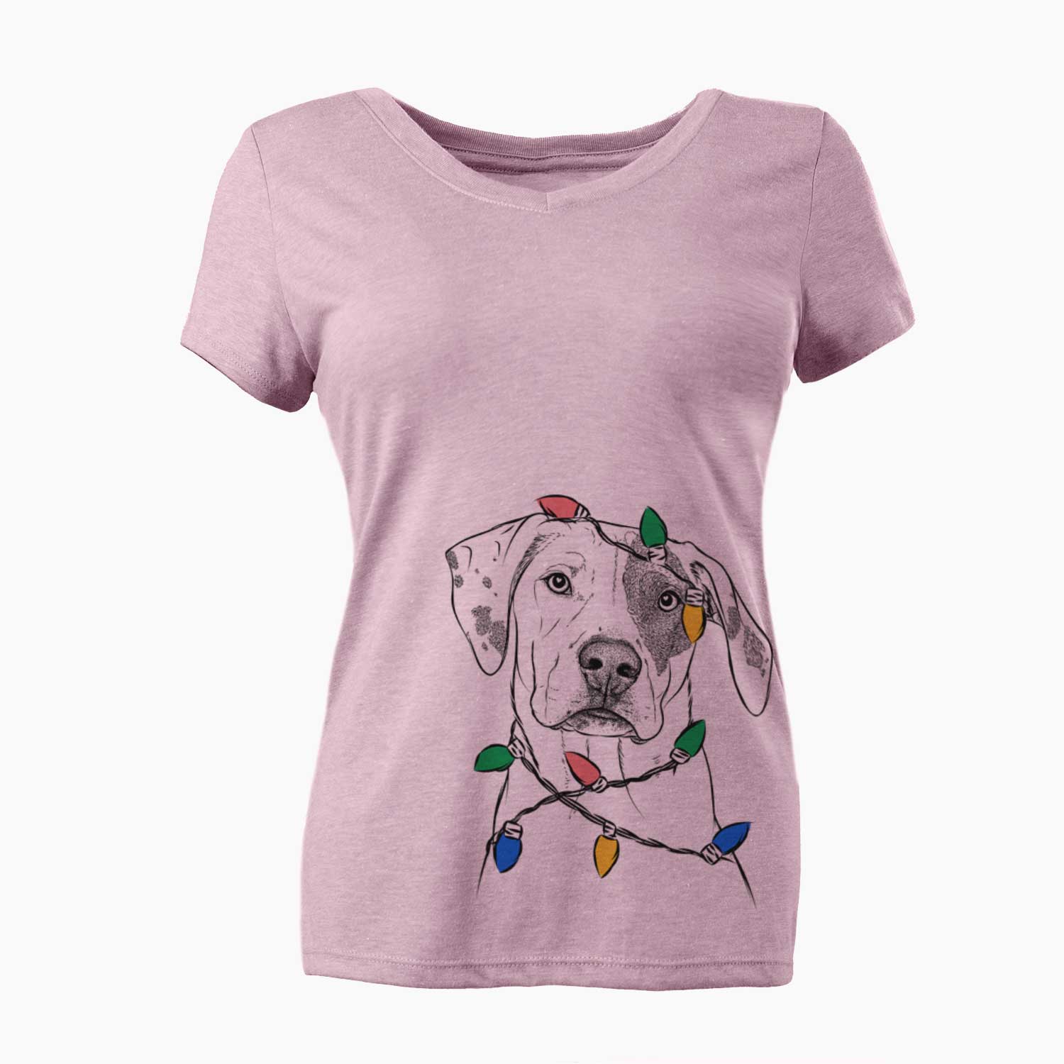 Christmas Lights Julio the Dogo Argentino Mix - Women's V-neck Shirt