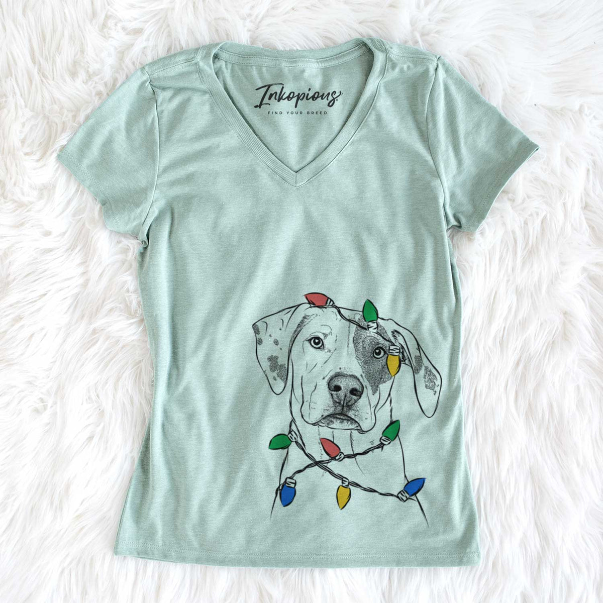 Christmas Lights Julio the Dogo Argentino Mix - Women&#39;s V-neck Shirt