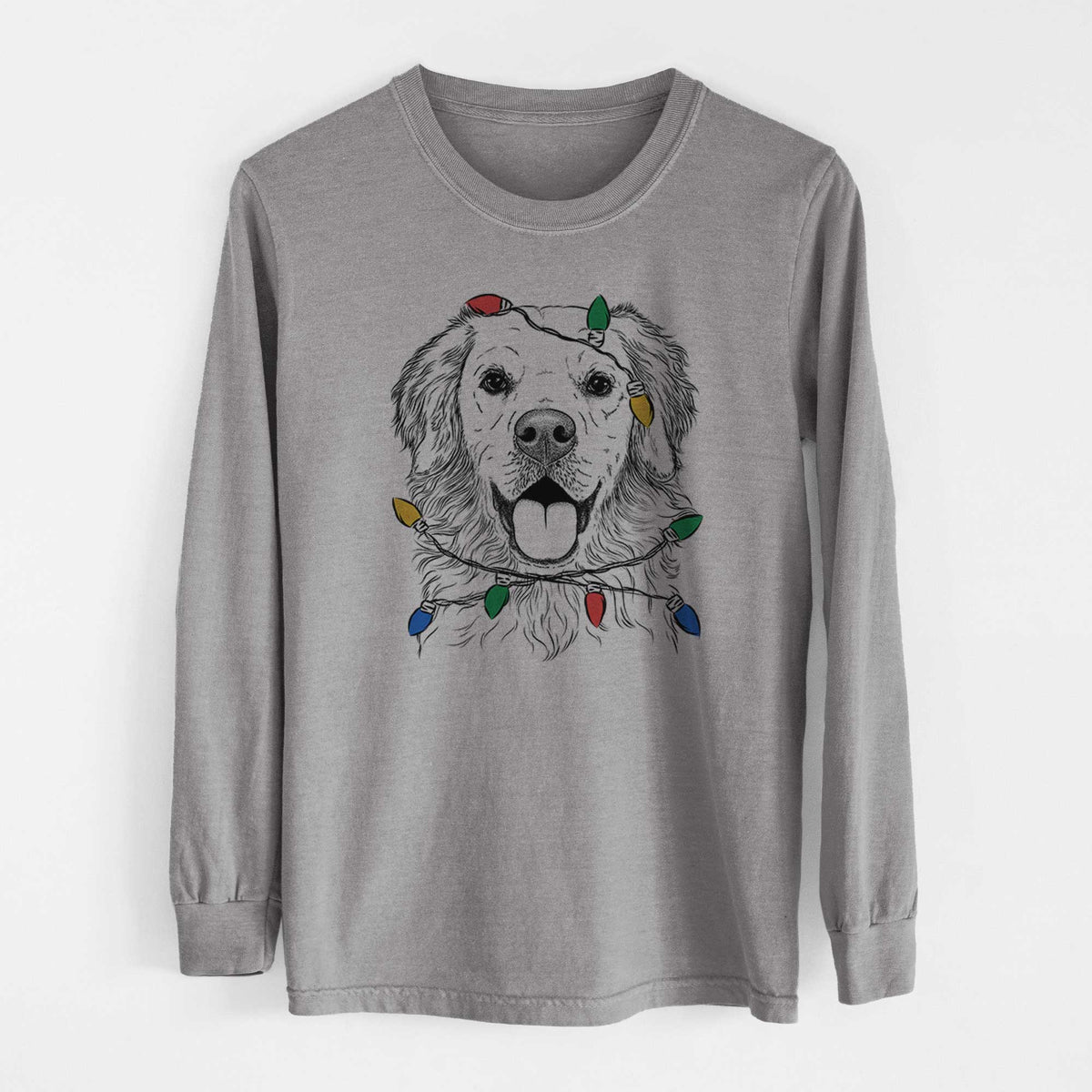 Christmas Lights Juniper the Golden Retriever - Heavyweight 100% Cotton Long Sleeve