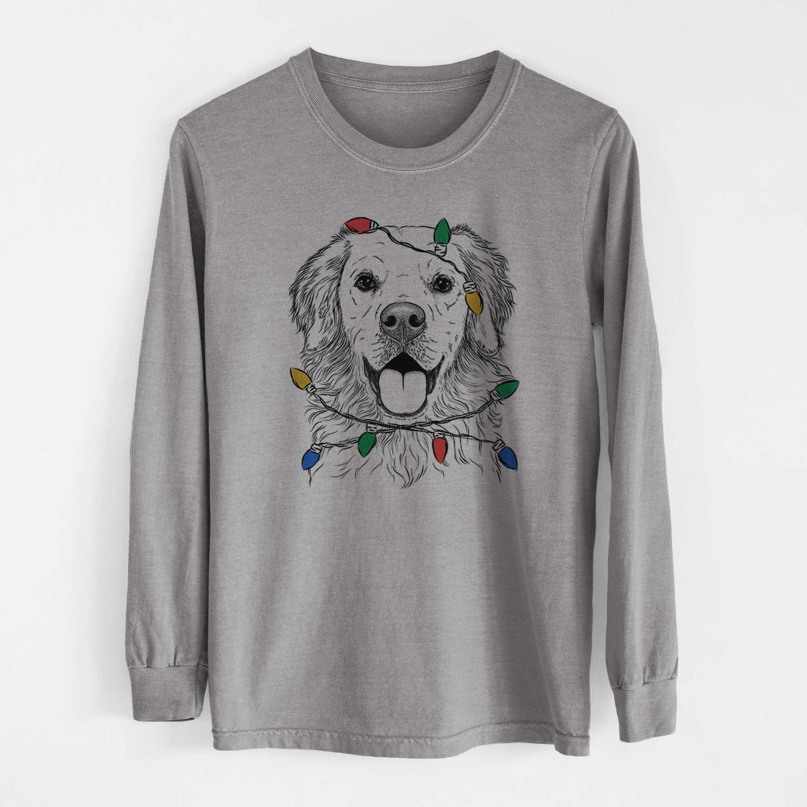 Christmas Lights Juniper the Golden Retriever - Heavyweight 100% Cotton Long Sleeve