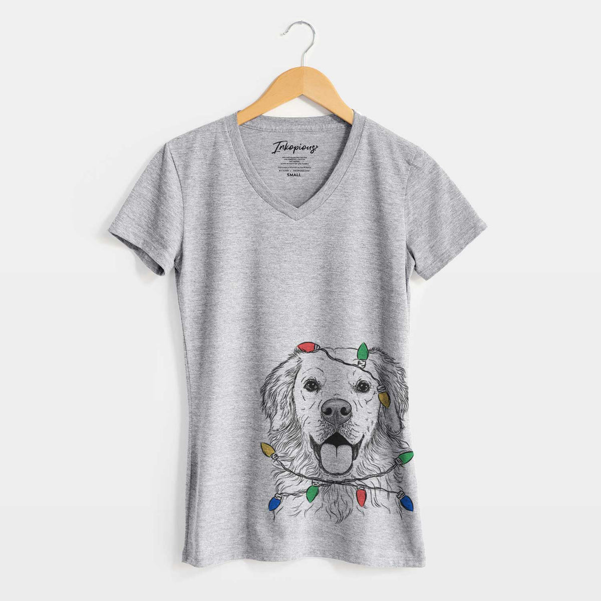 Christmas Lights Juniper the Golden Retriever - Women's V-neck Shirt