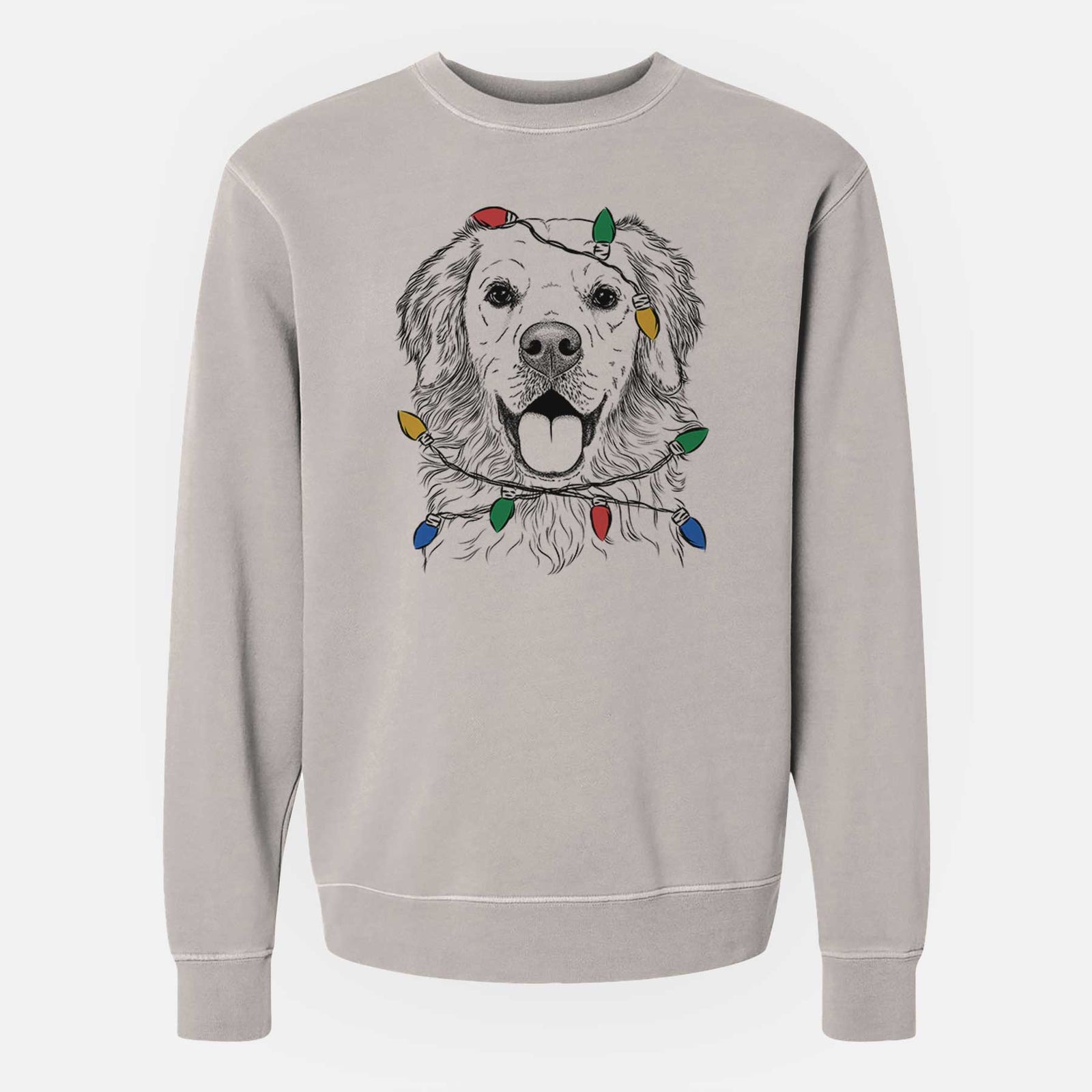 Christmas Lights Juniper the Golden Retriever - Unisex Pigment Dyed Crew Sweatshirt