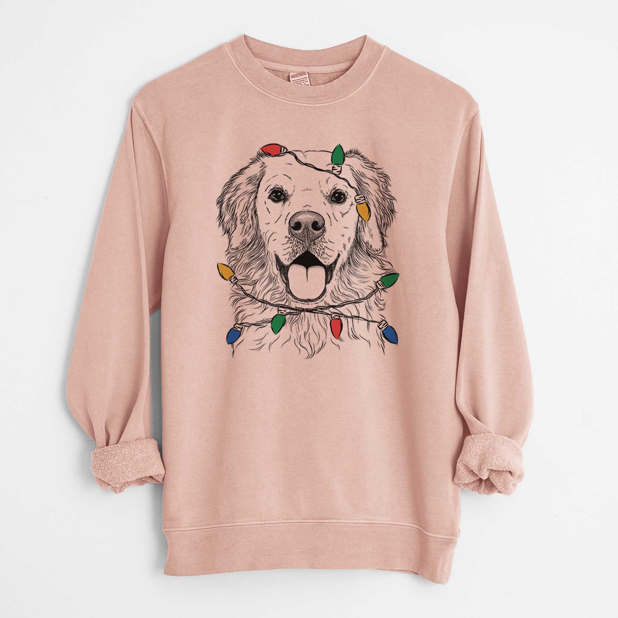Christmas Lights Juniper the Golden Retriever - Unisex Pigment Dyed Crew Sweatshirt