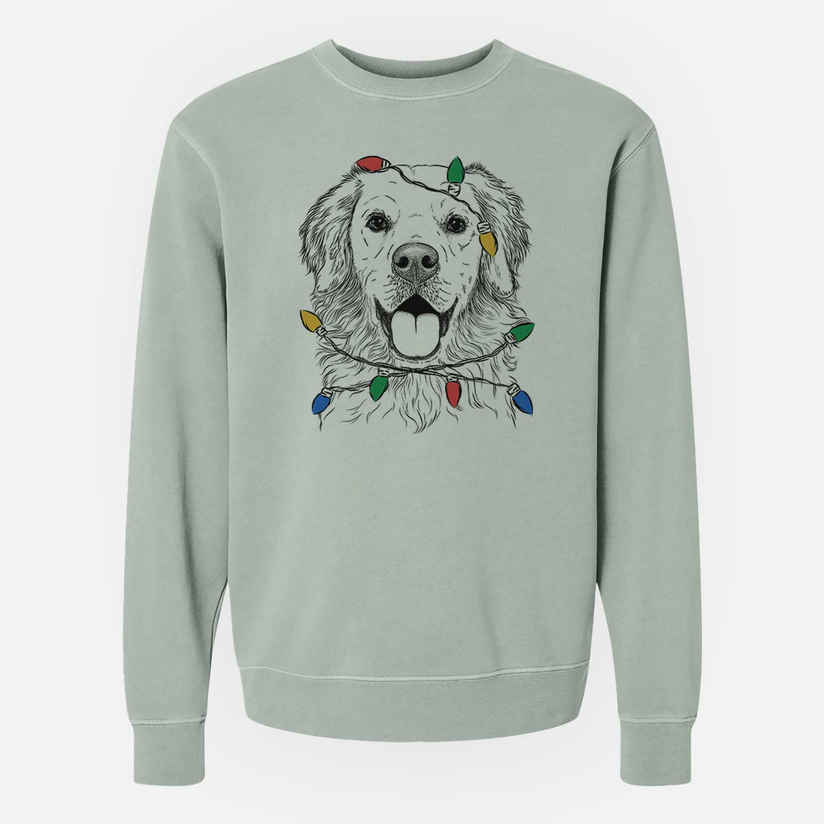 Christmas Lights Juniper the Golden Retriever - Unisex Pigment Dyed Crew Sweatshirt