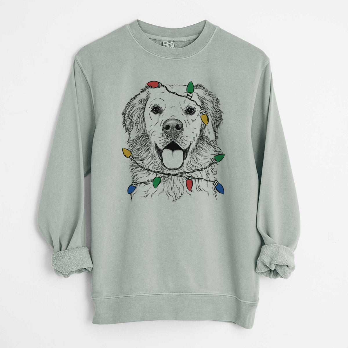 Christmas Lights Juniper the Golden Retriever - Unisex Pigment Dyed Crew Sweatshirt