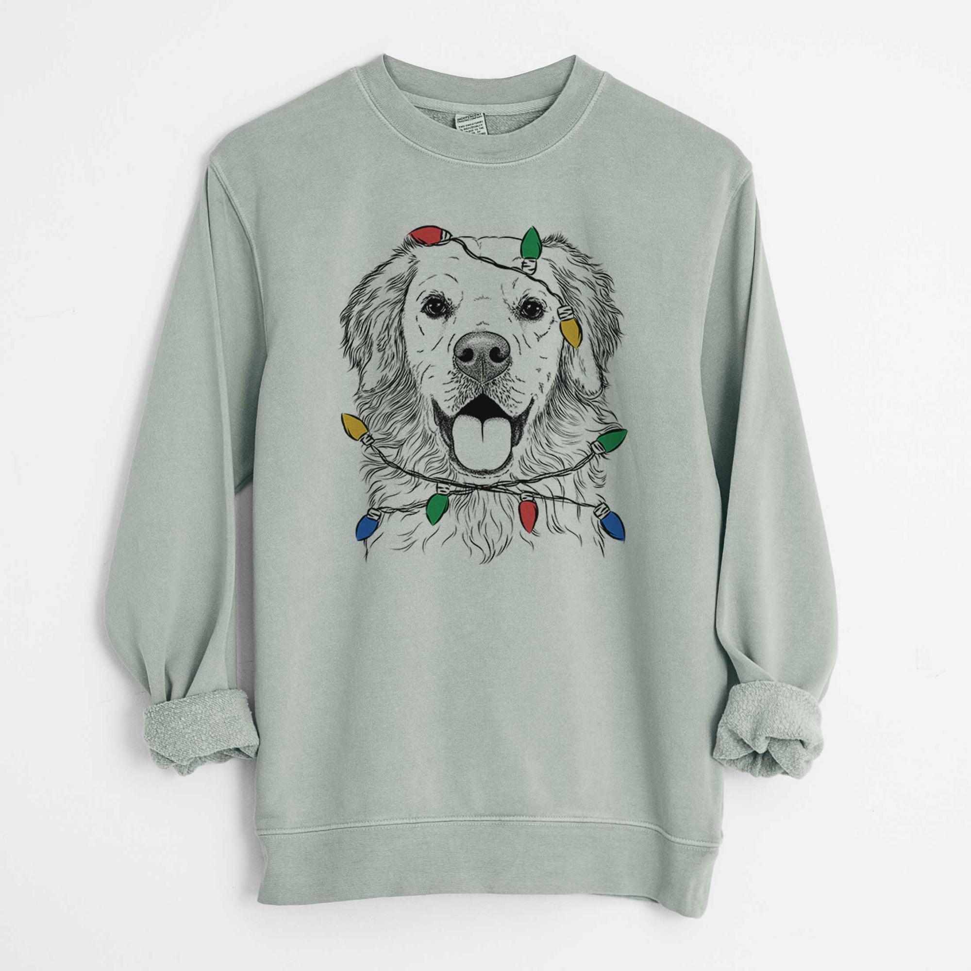 Christmas Lights Juniper the Golden Retriever - Unisex Pigment Dyed Crew Sweatshirt