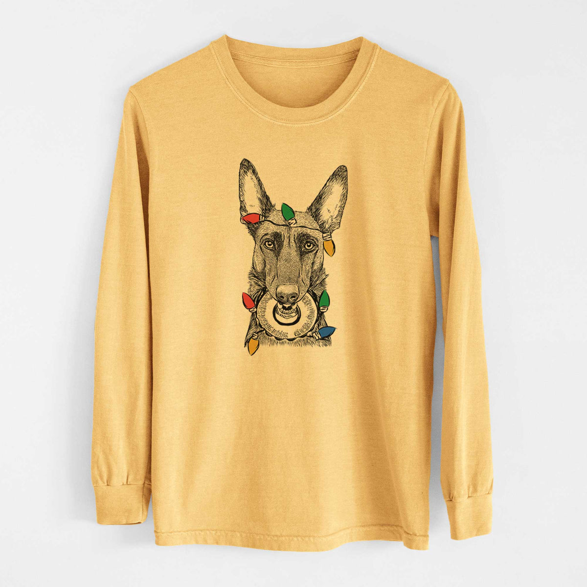 Christmas Lights Juno the Belgian Malinois - Heavyweight 100% Cotton Long Sleeve