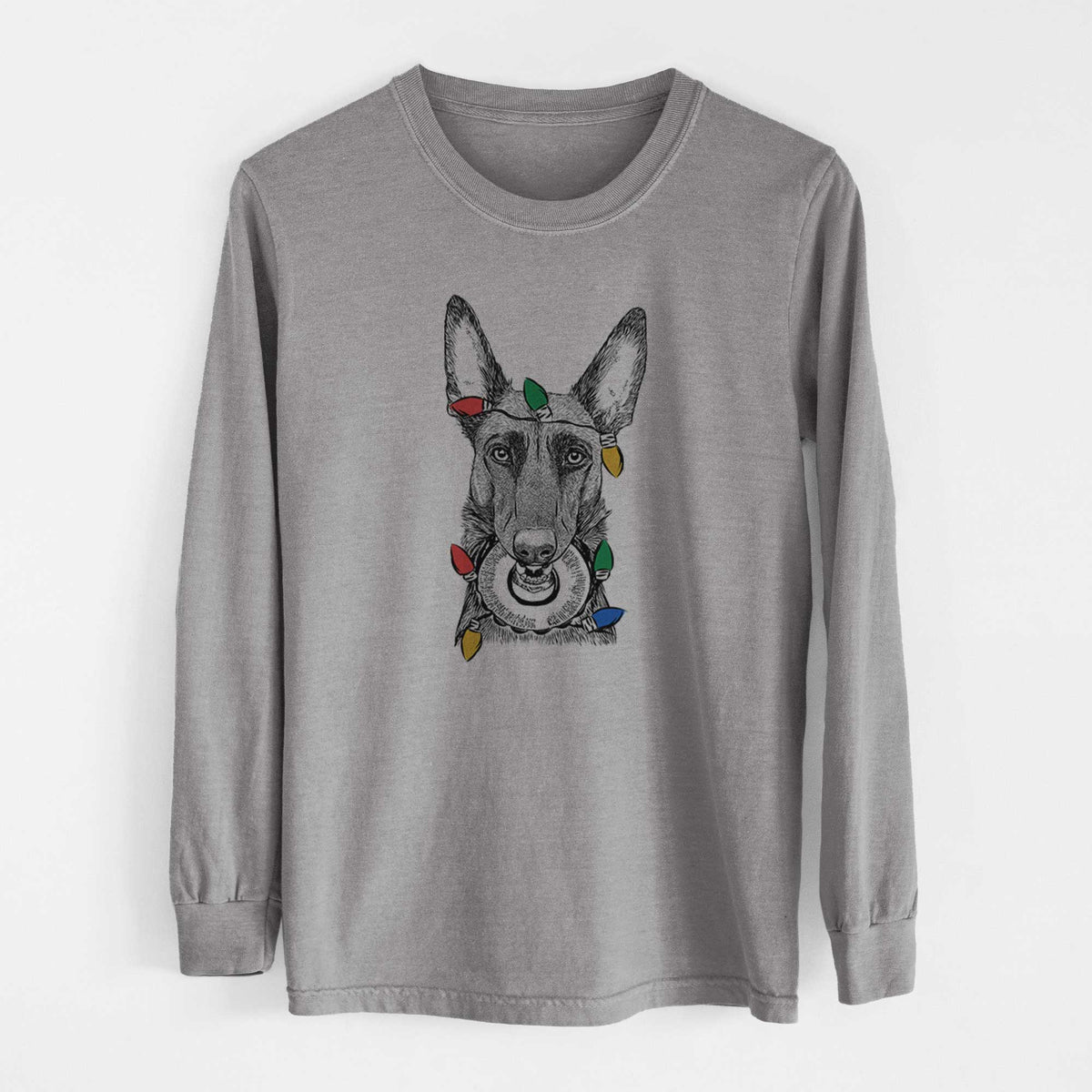 Christmas Lights Juno the Belgian Malinois - Heavyweight 100% Cotton Long Sleeve