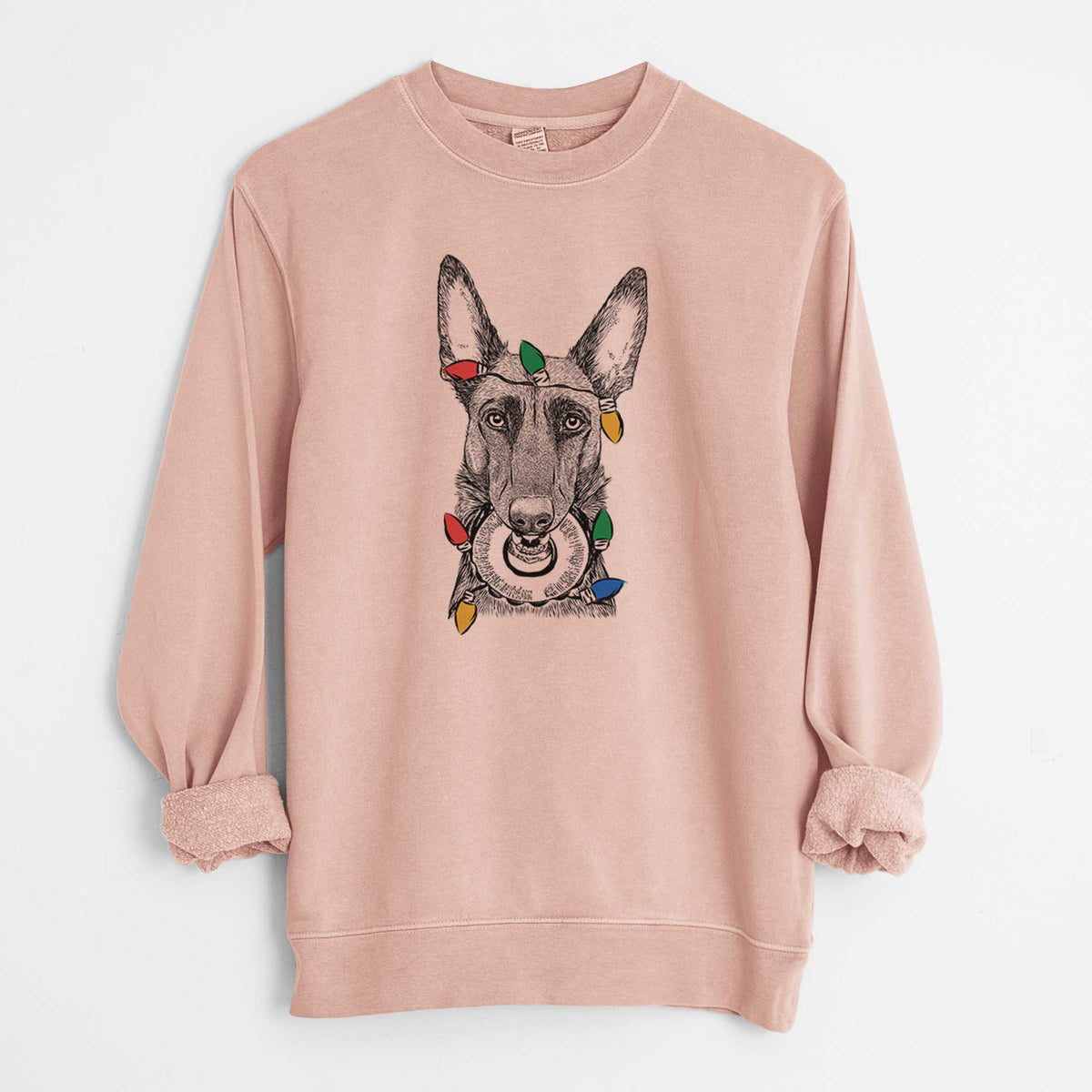 Christmas Lights Juno the Belgian Malinois - Unisex Pigment Dyed Crew Sweatshirt