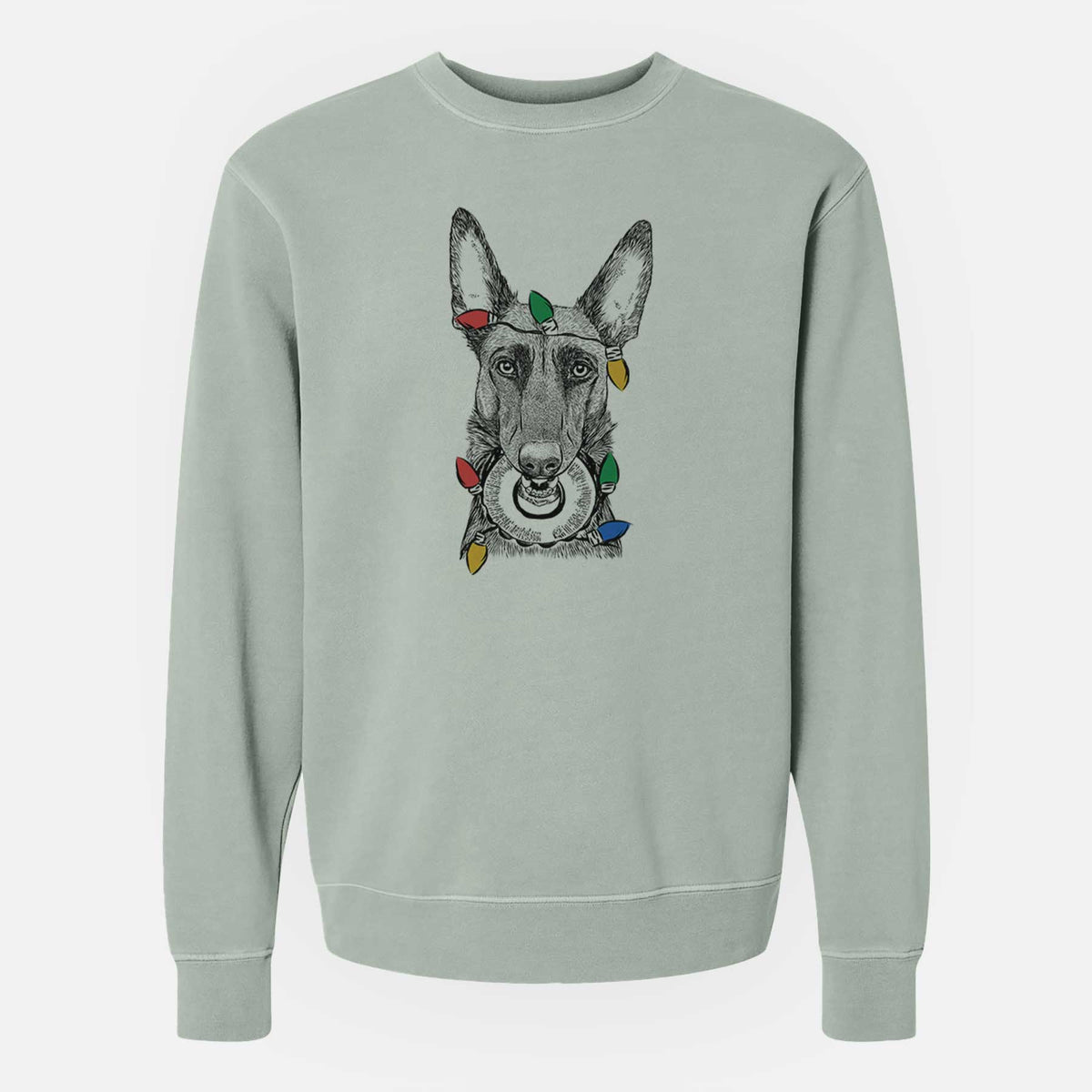 Christmas Lights Juno the Belgian Malinois - Unisex Pigment Dyed Crew Sweatshirt