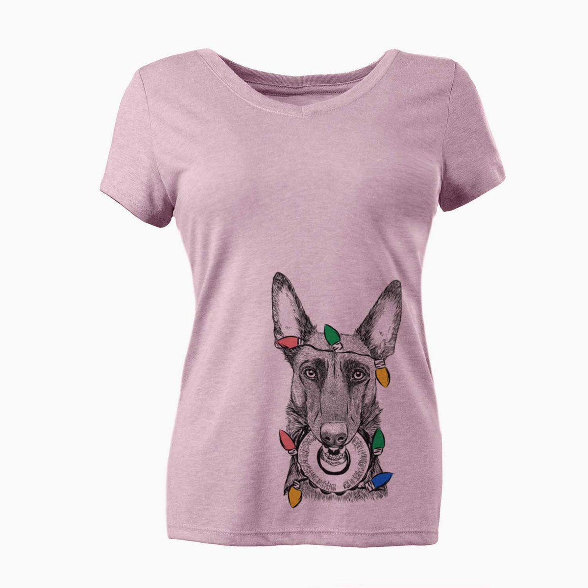 Christmas Lights Juno the Belgian Malinois - Women's V-neck Shirt