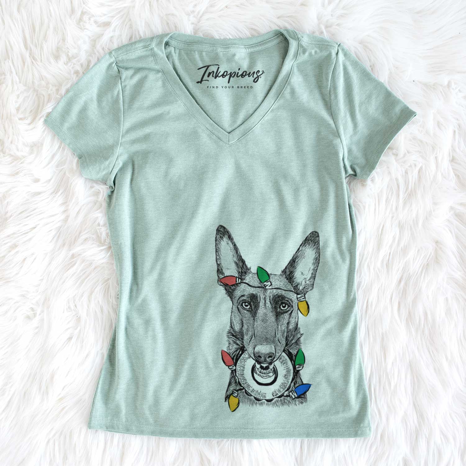 Christmas Lights Juno the Belgian Malinois - Women's V-neck Shirt