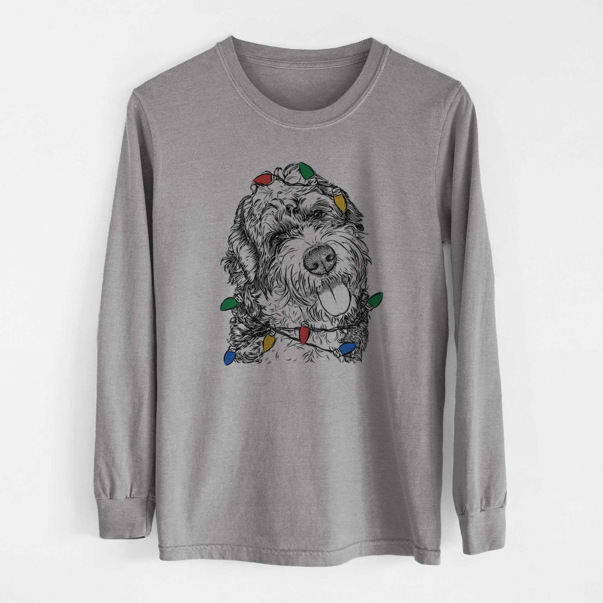 Christmas Lights Kaci the Bernedoodle - Heavyweight 100% Cotton Long Sleeve