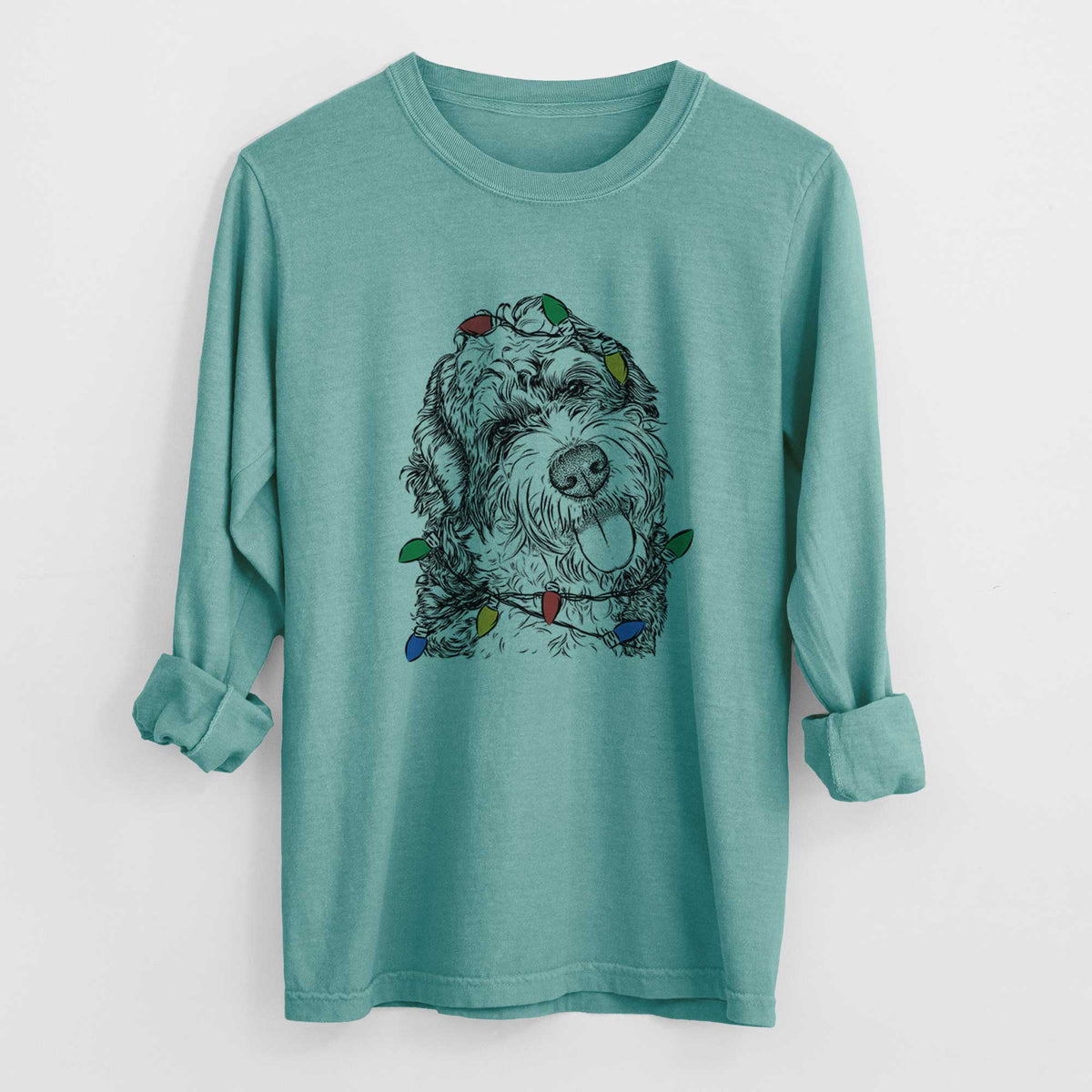 Christmas Lights Kaci the Bernedoodle - Heavyweight 100% Cotton Long Sleeve