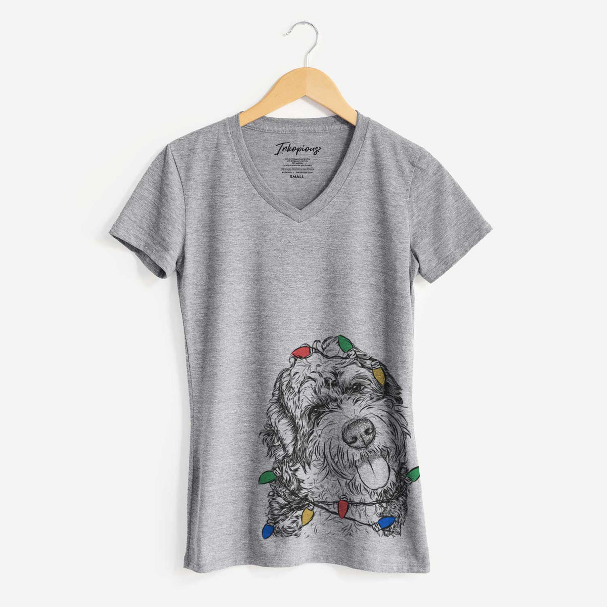 Christmas Lights Kaci the Bernedoodle - Women's V-neck Shirt