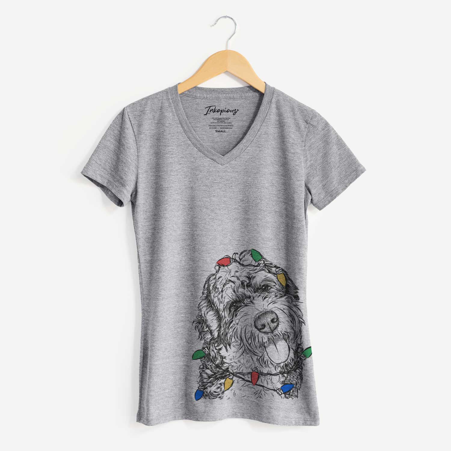 Christmas Lights Kaci the Bernedoodle - Women's V-neck Shirt